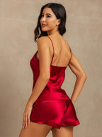 Conjunto Camisola Minimalista Escote En V Tirantes Finos De Seda Pura