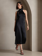 19Momme Seda Cuello Atado Vestido