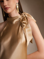 19Momme Seda Cuello Atado Vestido