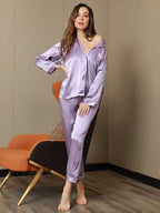Pijama de Mujer de Seda Pura con Manga Larga y Cuello de Solapas
