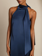 19Momme Seda Cuello Atado Vestido