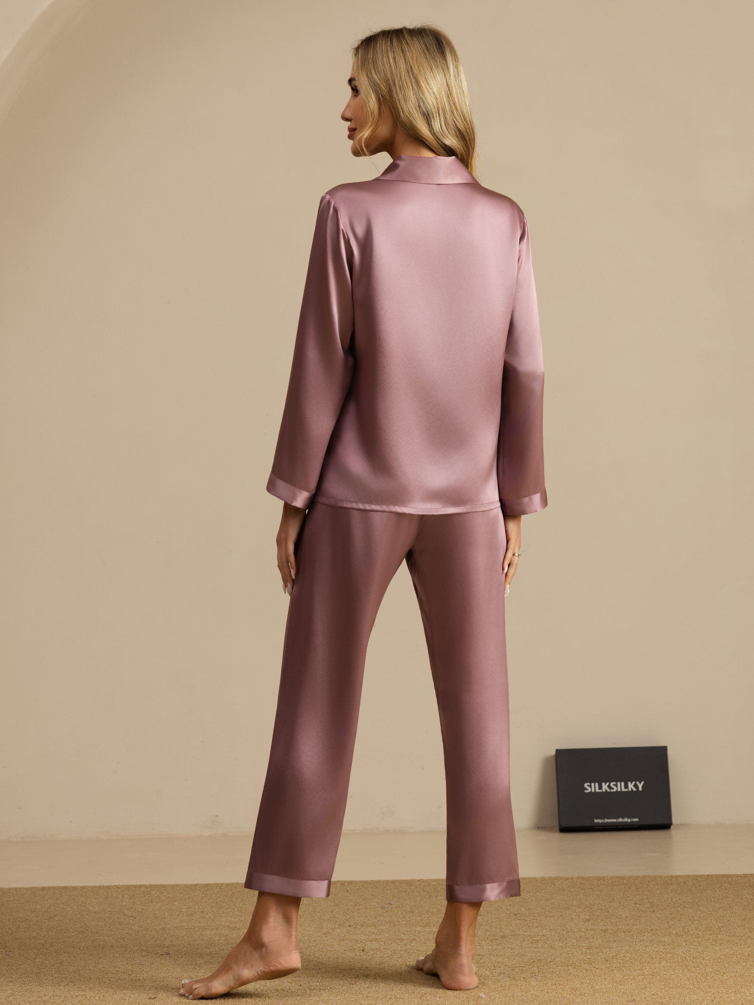 Pijama De Manga Larga De Seda 100% De Morera Para Mujer
