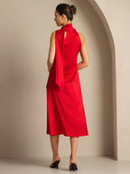 19Momme Seda Cuello Atado Vestido