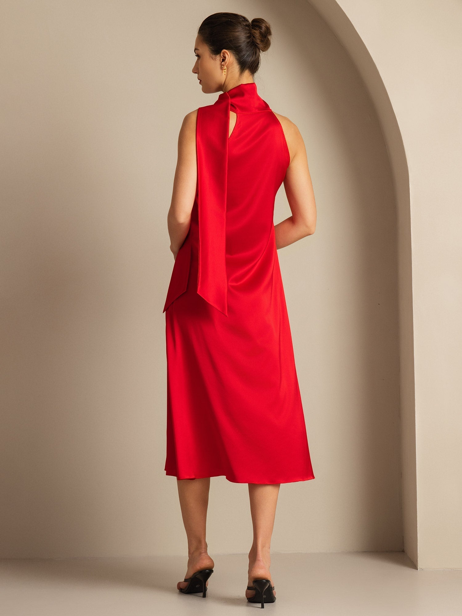 19Momme Seda Cuello Atado Vestido