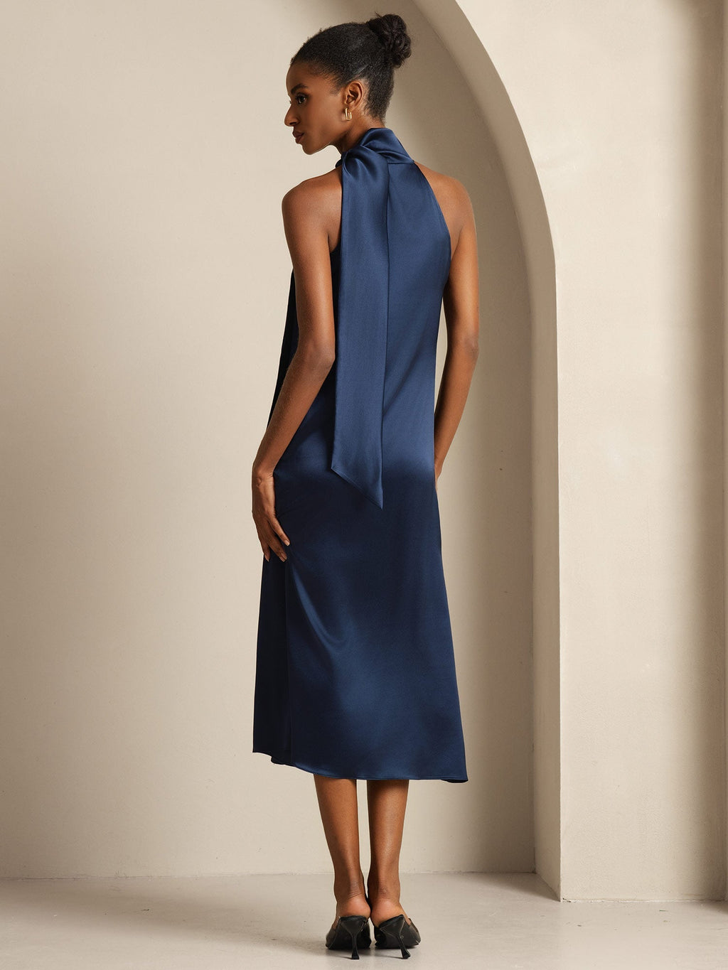 19Momme Seda Cuello Atado Vestido