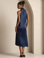 19Momme Seda Cuello Atado Vestido
