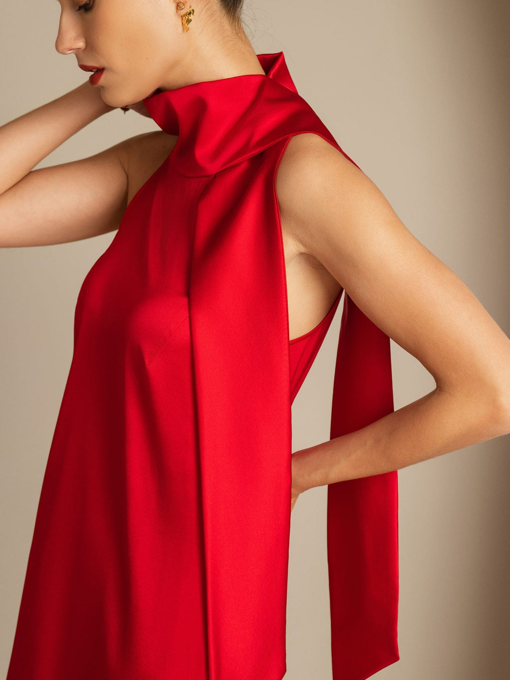 19Momme Seda Cuello Atado Vestido