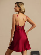 100% Seda de Morera Camisón Con Encaje Escote en V Chemise Sexy
