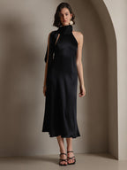 19Momme Seda Cuello Atado Vestido