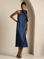 19Momme Seda Cuello Atado Vestido