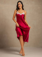 Vestido largo de seda pura con encaje 19Momme