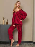 Pijama de Mujer de Seda Pura con Manga Larga y Cuello de Solapas