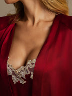 Elegante Conjunto De Camisón Y Bata De Pura Seda 2 Piezas
