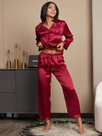 Pijama De Manga Larga De Seda 100% De Morera Para Mujer