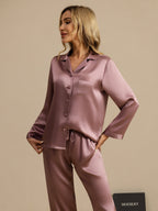 Pijama De Manga Larga De Seda 100% De Morera Para Mujer