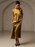 19Momme Seda Cuello Atado Vestido