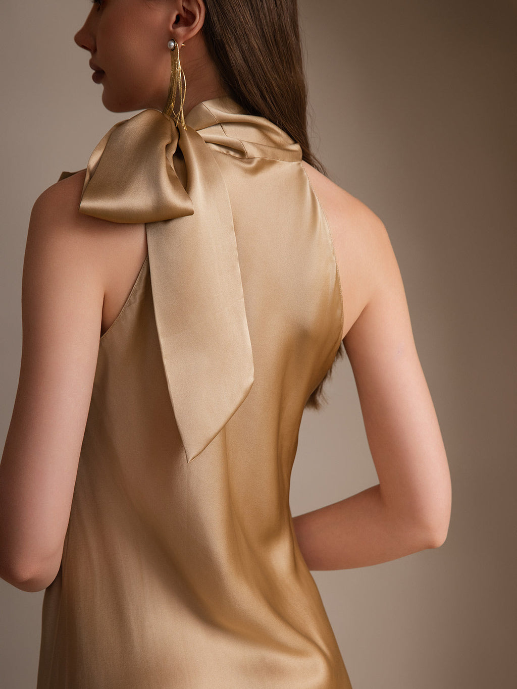 19Momme Seda Cuello Atado Vestido