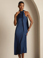 19Momme Seda Cuello Atado Vestido