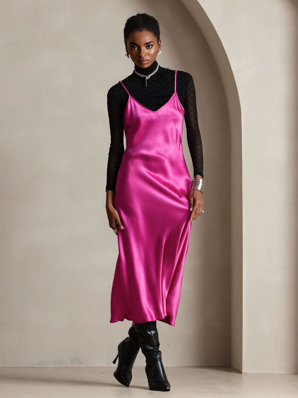 Vestido Largo de Seda Pura con Tirantes Finos