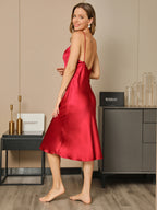 Vestido largo de seda con cuello en V de 19Momme