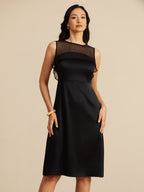 19Momme Seda Pura Cuello Ilusion Vestido Sin Mangas Largo Hasta La Rodilla
