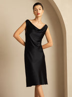 19Momme Vestido sin mangas de seda elegante con escote drapeado