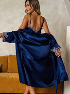 Elegante Conjunto De Camisón Y Bata De Pura Seda 2 Piezas