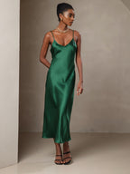 Vestido Largo de Seda Pura con Tirantes Finos