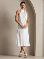 19Momme Seda Cuello Atado Vestido