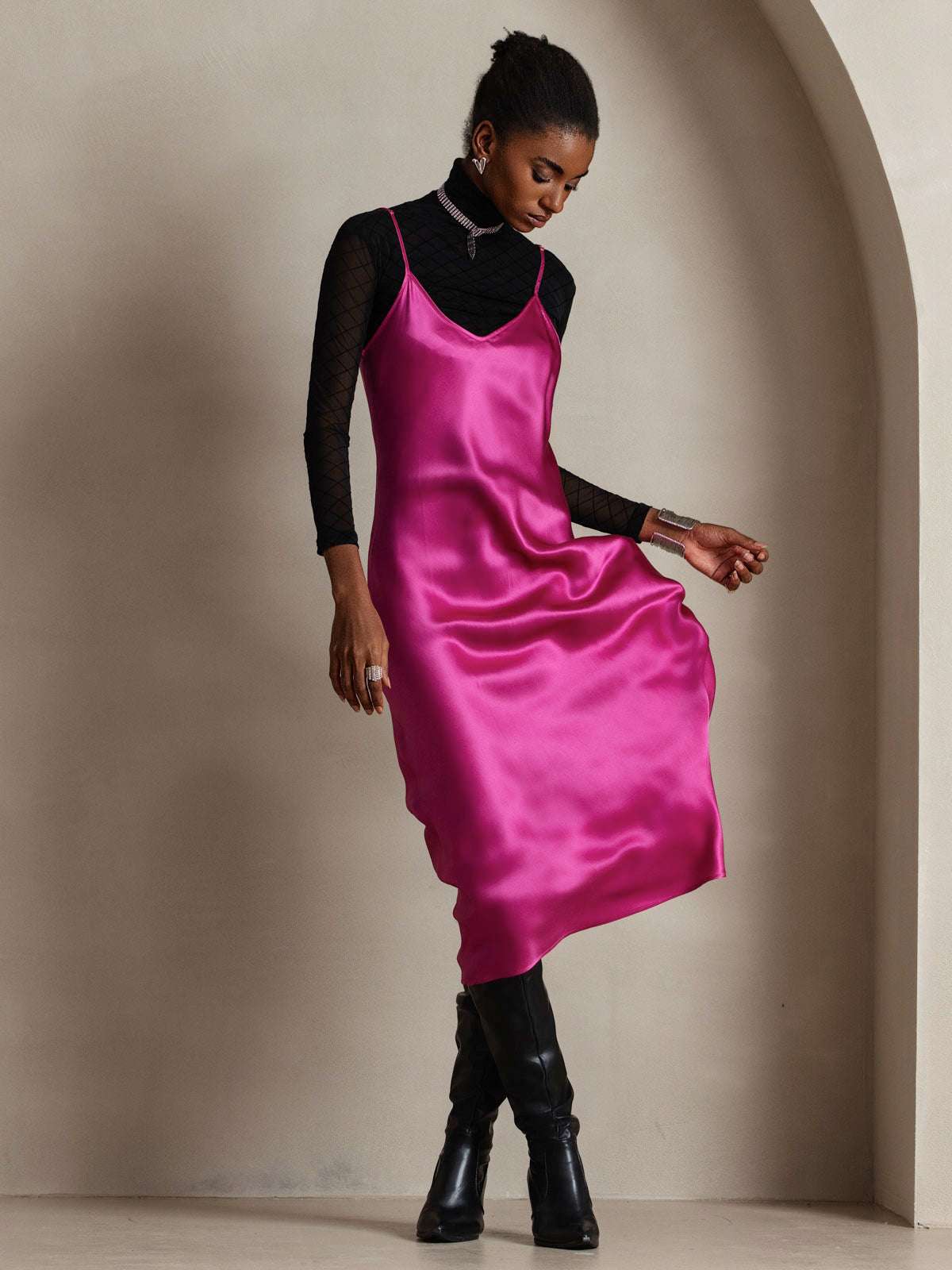 Vestido Largo de Seda Pura con Tirantes Finos