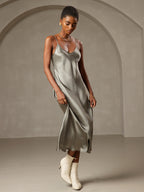 Vestido Largo de Seda Pura con Tirantes Finos