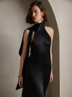 19Momme Seda Cuello Atado Vestido