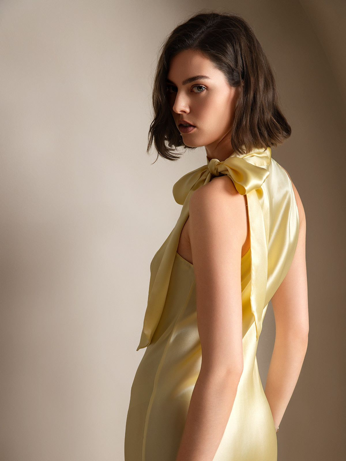 19Momme Seda Cuello Atado Vestido