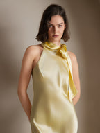19Momme Seda Cuello Atado Vestido