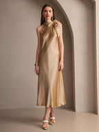 19Momme Seda Cuello Atado Vestido