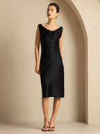 19Momme Vestido sin mangas de seda elegante con escote drapeado