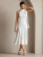 19Momme Seda Cuello Atado Vestido