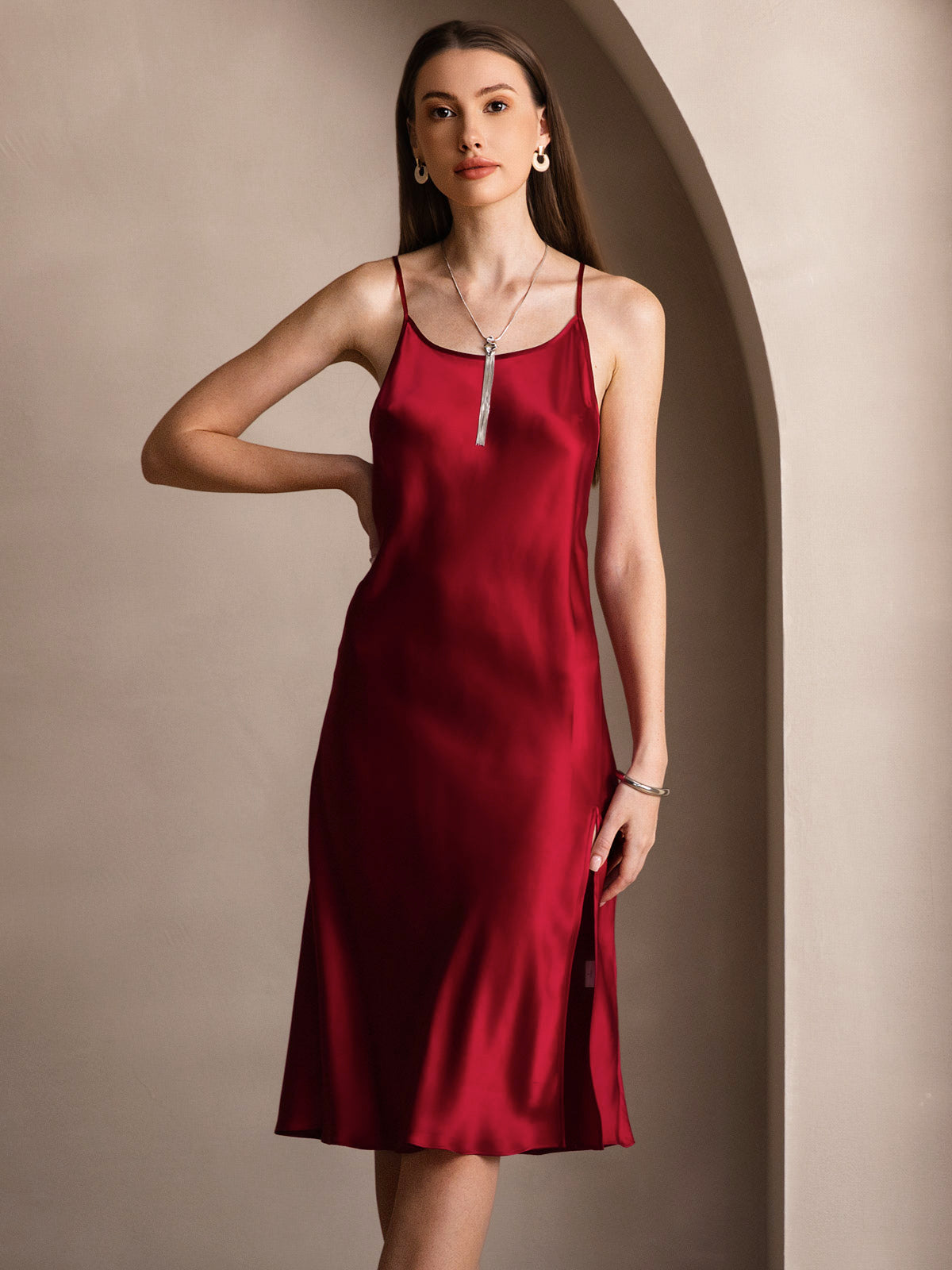 Vestido Largo de Seda Pura Sexy con Espalda Cruzada