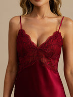 100% Seda de Morera Camisón Con Encaje Escote en V Chemise Sexy