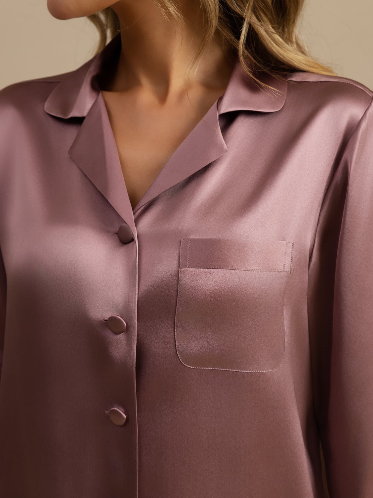 Pijama De Manga Larga De Seda 100% De Morera Para Mujer