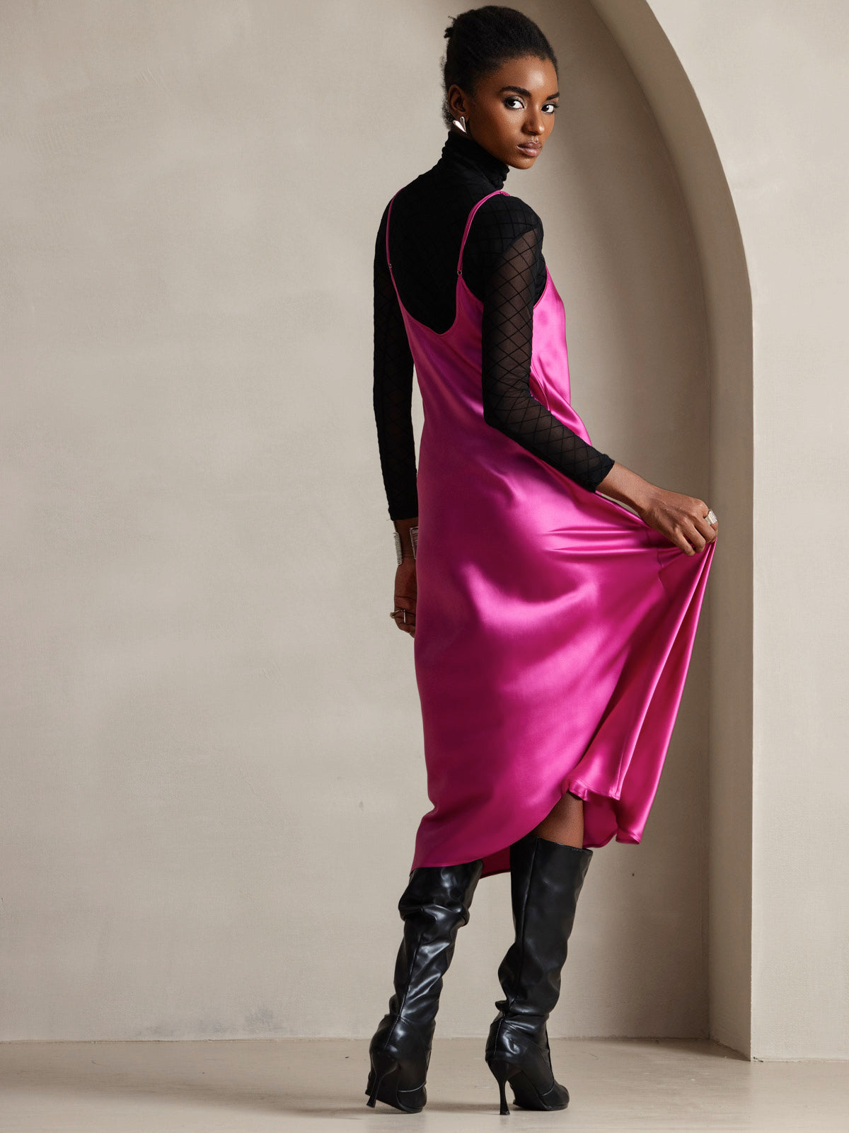 Vestido Largo de Seda Pura con Tirantes Finos