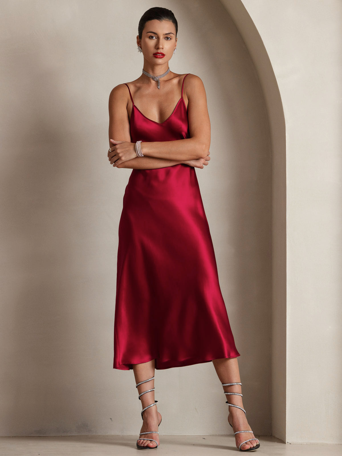 Vestido Largo de Seda Pura con Tirantes Finos