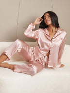 Pijama De Manga Larga De Seda 100% De Morera Para Mujer