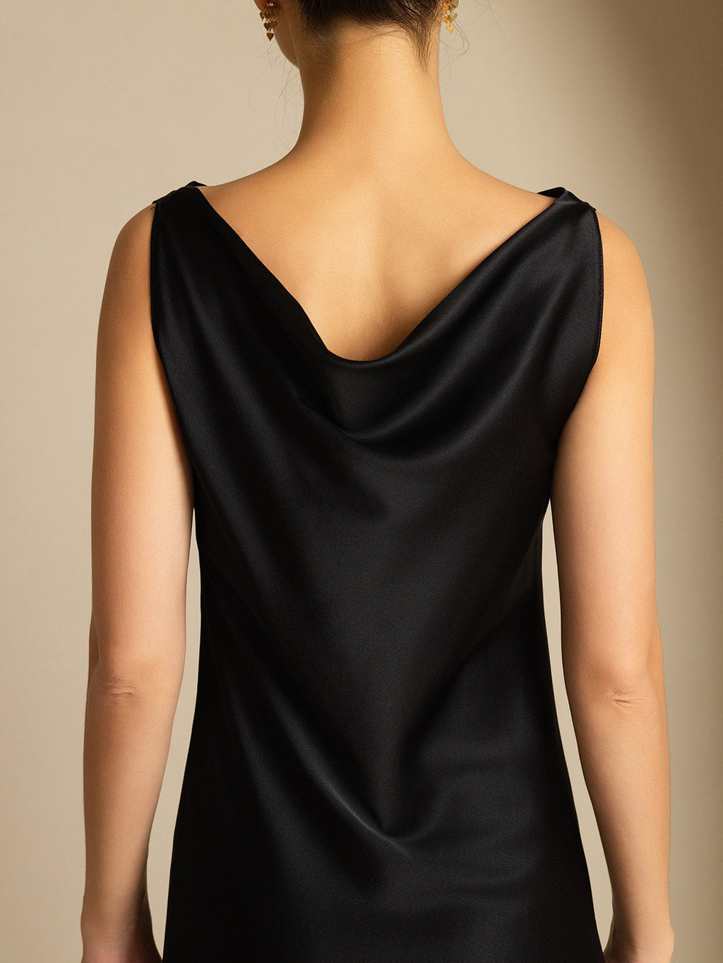 19Momme Vestido sin mangas de seda elegante con escote drapeado
