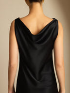 19Momme Vestido sin mangas de seda elegante con escote drapeado