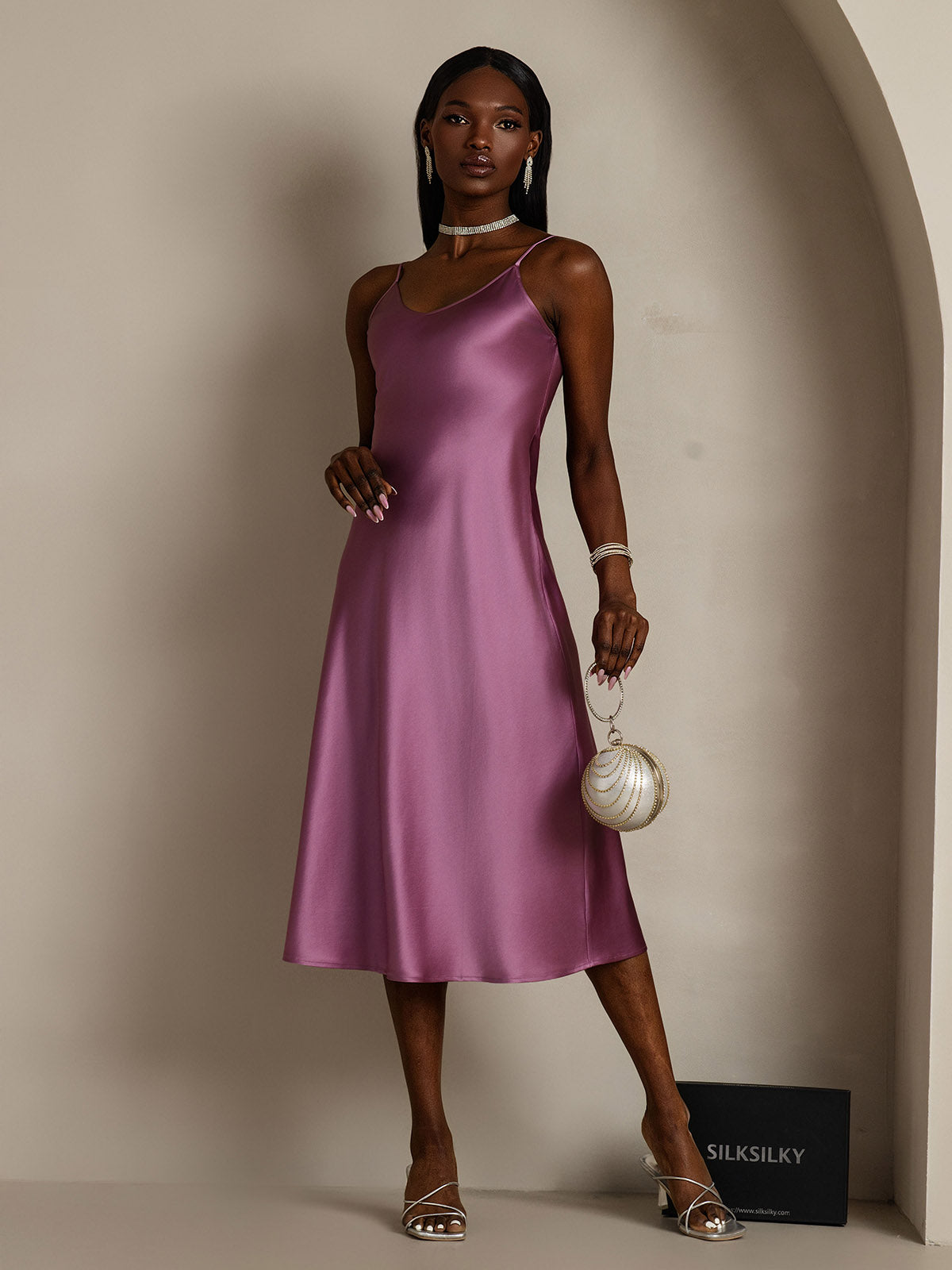 Vestido Largo de Seda Pura con Tirantes Finos
