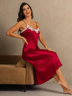 Vestido largo de seda pura con encaje 19Momme