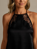 Seda Pura Mujer Sin Mangas Halter Encaje Camisole Set