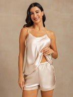Conjunto Camisola Minimalista Escote En V Tirantes Finos De Seda Pura
