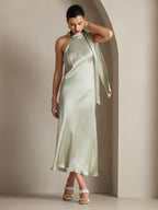 19Momme Seda Cuello Atado Vestido